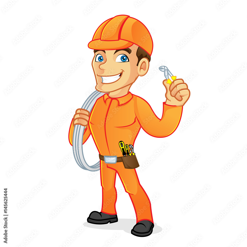 Electrician carrying cables and pliers