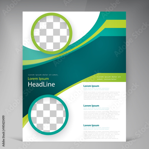 Vector abstract template design leaflet, flyer, poster, brochure, cover with turquoise and green multilayer stripes and round frames