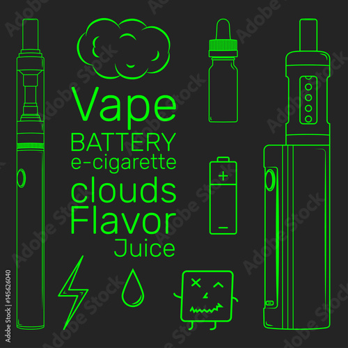 Vape shop set neon vector