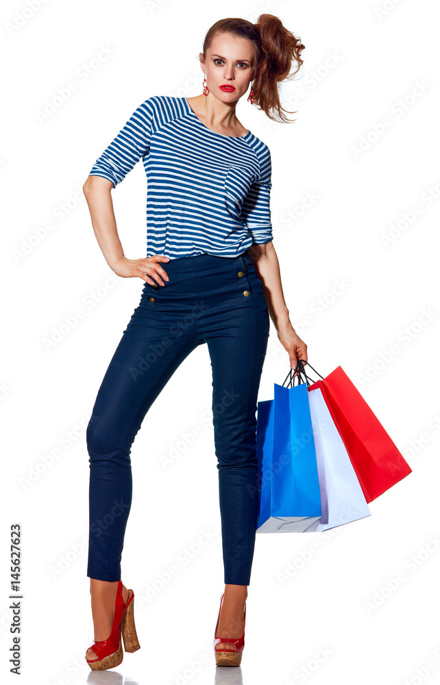 fashion-monger with shopping bags standing on white background fashion-monger with shopping bags standing on white background
