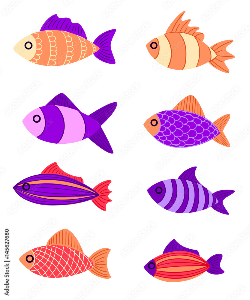Graphic fish violet red pink with a pattern and to leaves Multi