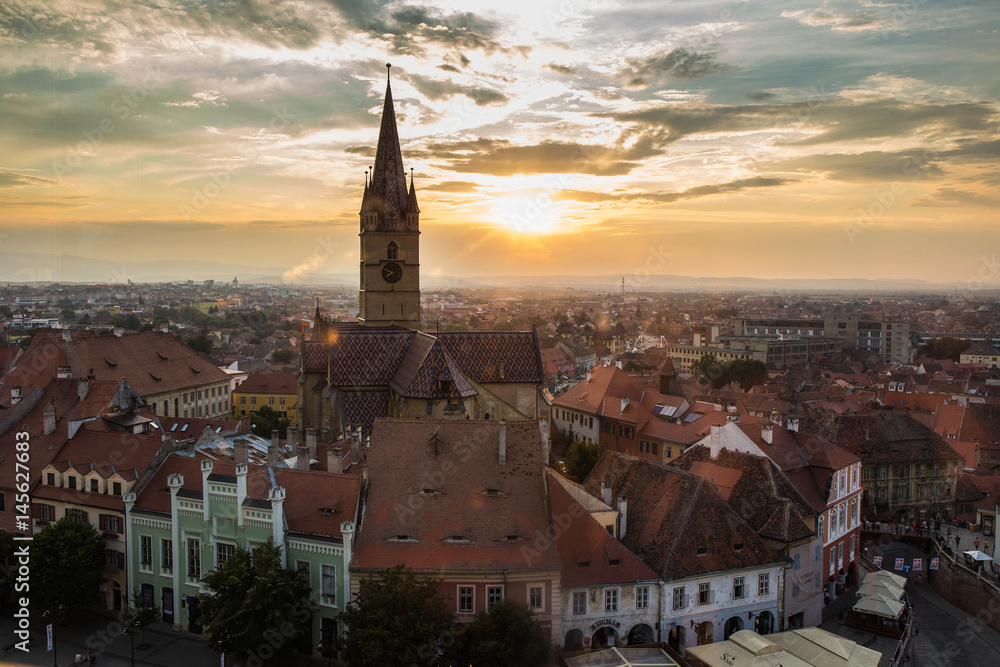 Sibiu bei Sonnenuntergang