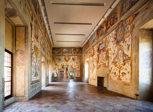 Hall in the castle Torrechiara. Italy photo