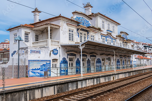 Historic building of Aveiro Railway station. Portugal. photo
