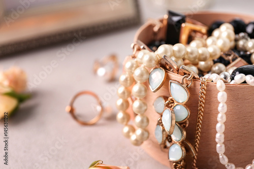 Jewelry accessories in box, closeup photo