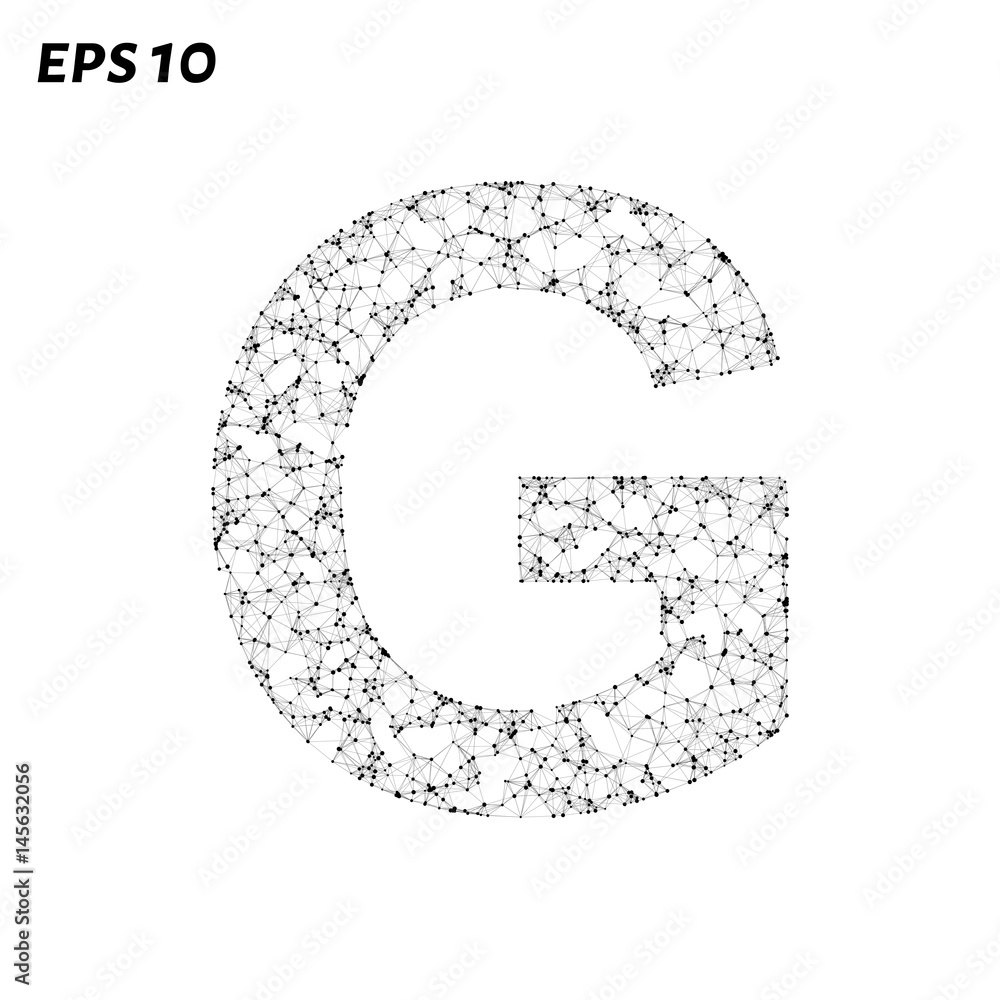 The letter G consists of points, lines and triangles. Vector illustration.