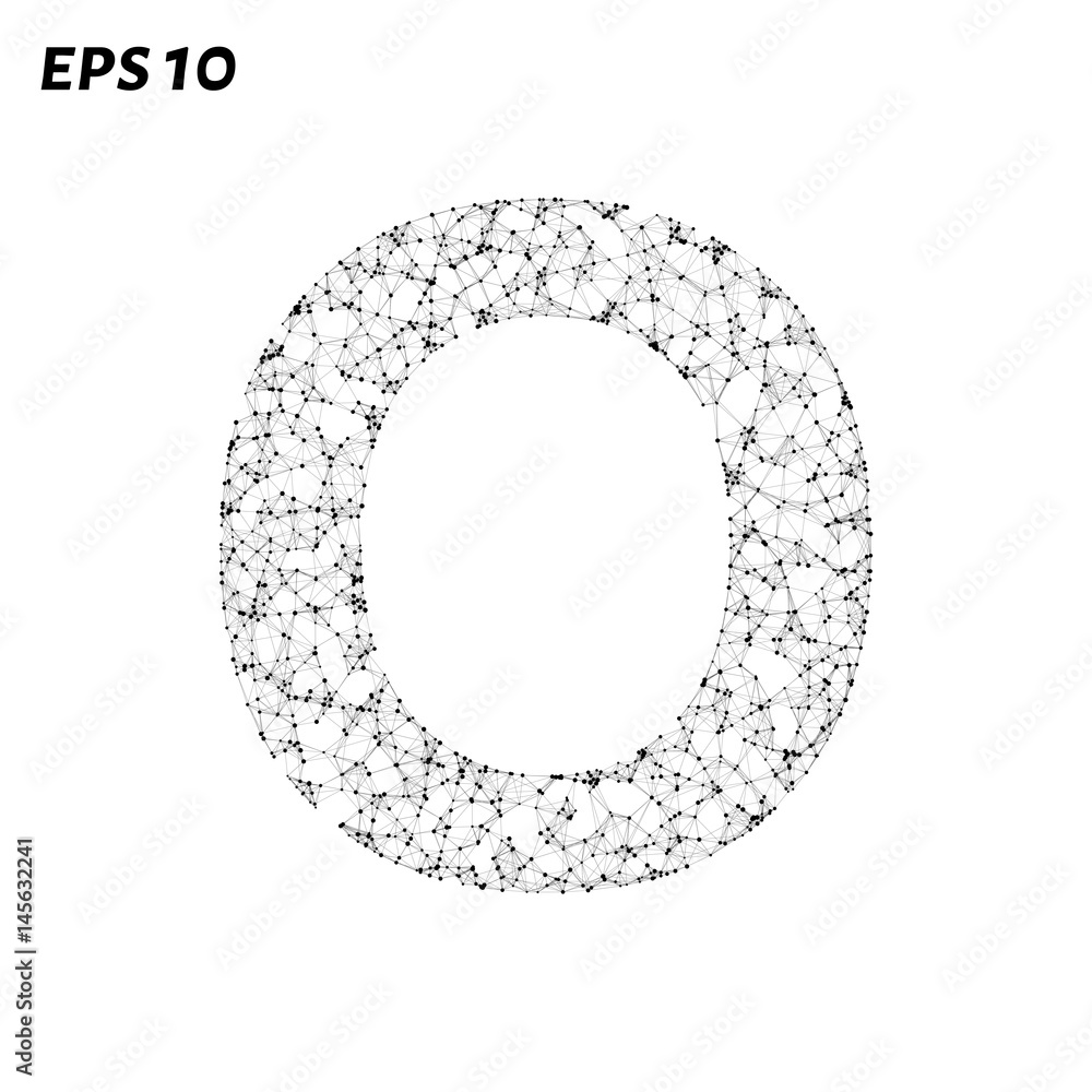 The letter O consists of points, lines and triangles. Vector illustration. The letter O consists of points, lines and triangles. Vector illustration.