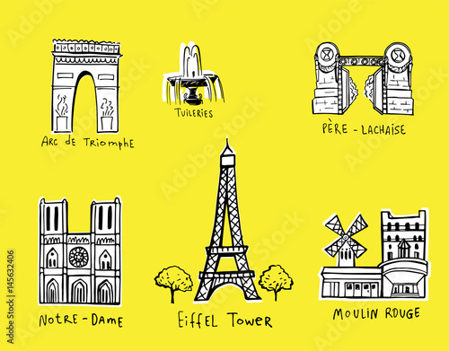 Paris city sights illustrations