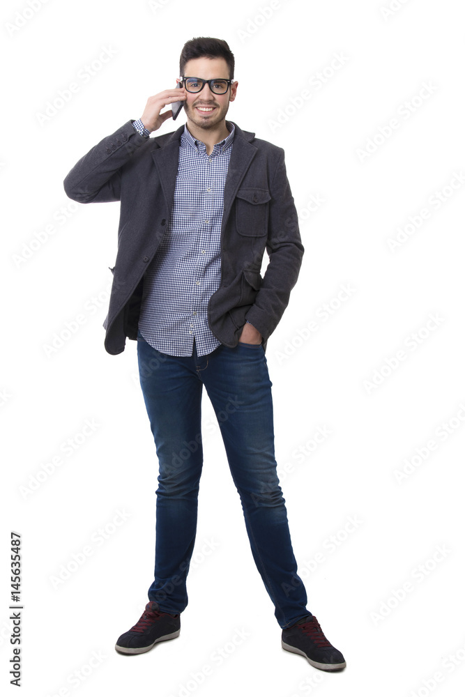 man with phone isolated on white background whole body man with phone isolated on white background whole body
