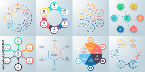 Business infographics. Diagrams with 6 steps, options. Vector pie charts.