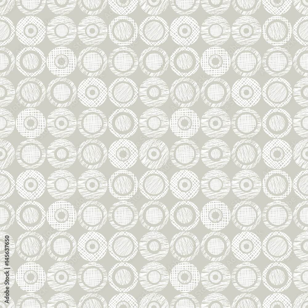 Seamless vector geometrical pattern with circles. pastel grey endless background with hand drawn textured geometric figures. Graphic illustration, print for wrapping, background, cover, surface
