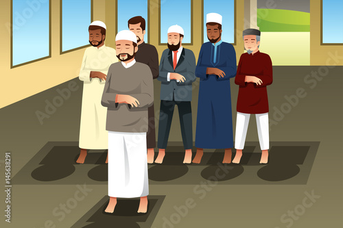 Muslim Men Praying in Mosque