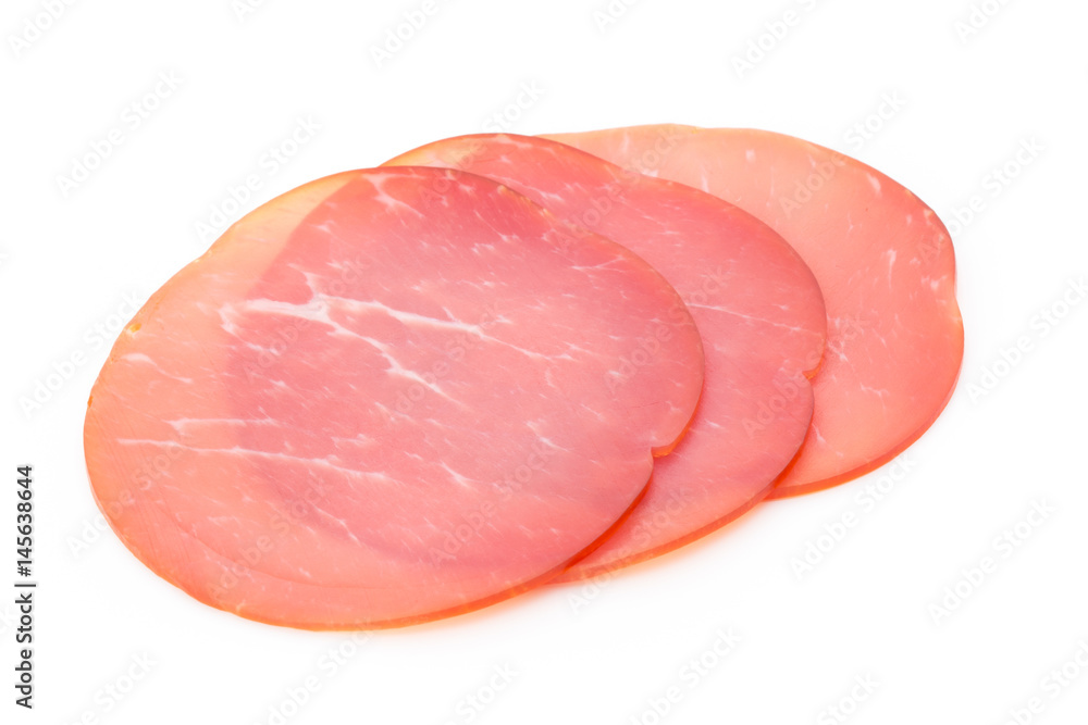 Pork ham slices isolated on white background. Pork ham slices isolated on white background.