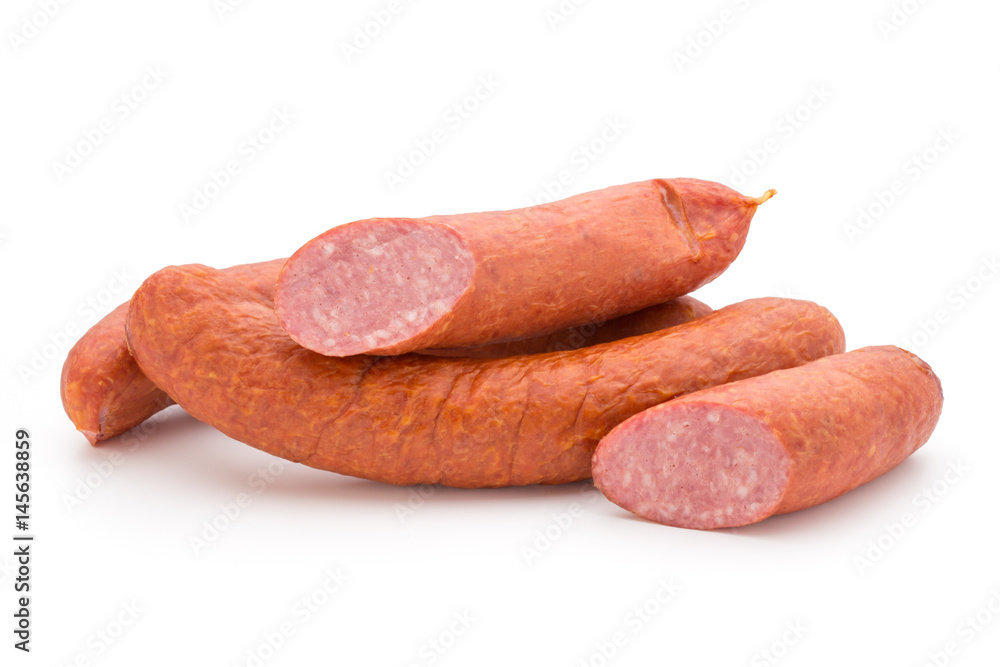 Smoked sausage on a white background. Smoked sausage on a white background.
