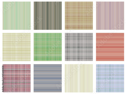 Set of vector seamless textures. Pastel different checkered, lined backgrounds in pastel colors, fabric swatch samples texture of cloth. Series of Seamless vector Textures.