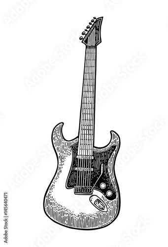 Acoustic guitar. Vintage vector black engraving illustration