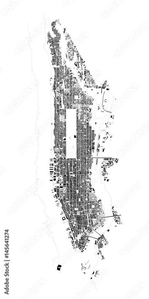 Detailed Vector Map of New York Manhattan in Black and White Stock