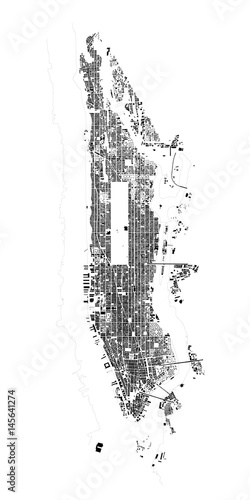Detailed Vector Map of New York Manhattan in Black and White 