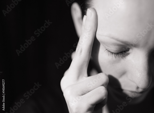 Portrait of woman having headache, and pain symptoms. 
