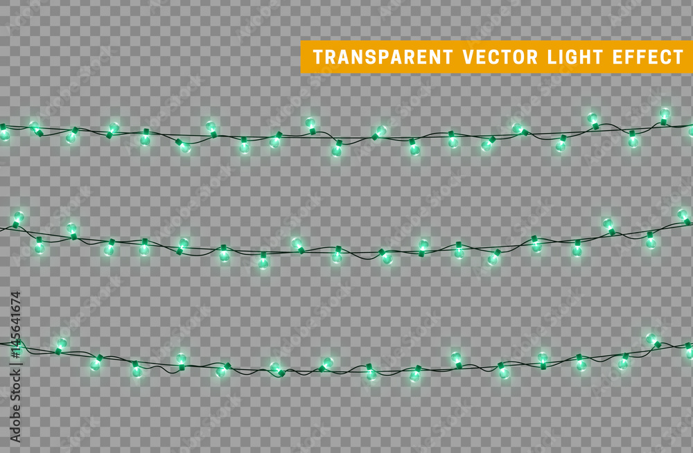Christmas lights isolated realistic design elements. Glowing lights for Xmas Holiday greeting card design. Garlands, Christmas decorations. Led neon lamp Christmas lights isolated realistic design elements. Glowing lights for Xmas Holiday greeting card design. Garlands, Christmas decorations. Led neon lamp