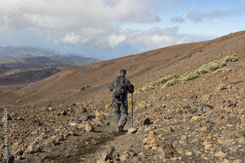 A man hiking in Tenerife vulcan