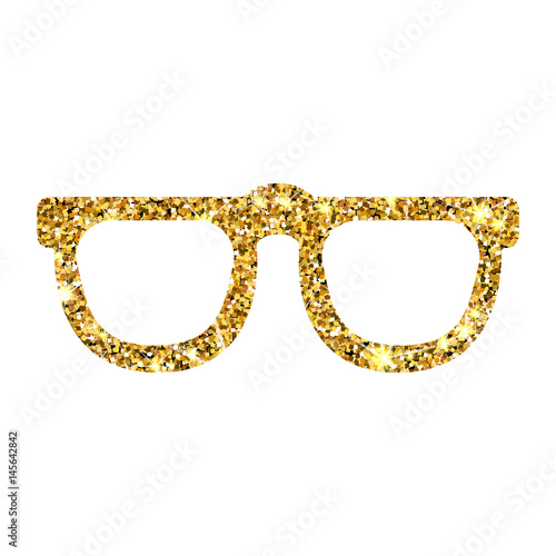 Gold glitter vector sunglasses. Luxory design element. Golden sparcle glasses. Amber particles.