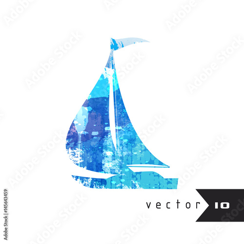 Watercolor silhouette of a boat isolated on white background photo