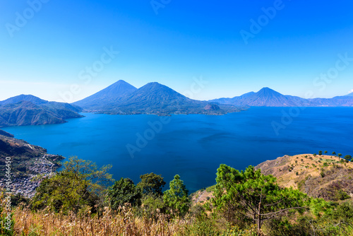 Panorama view of the lake Atitlan and volcanos in the highlands of Guatemala