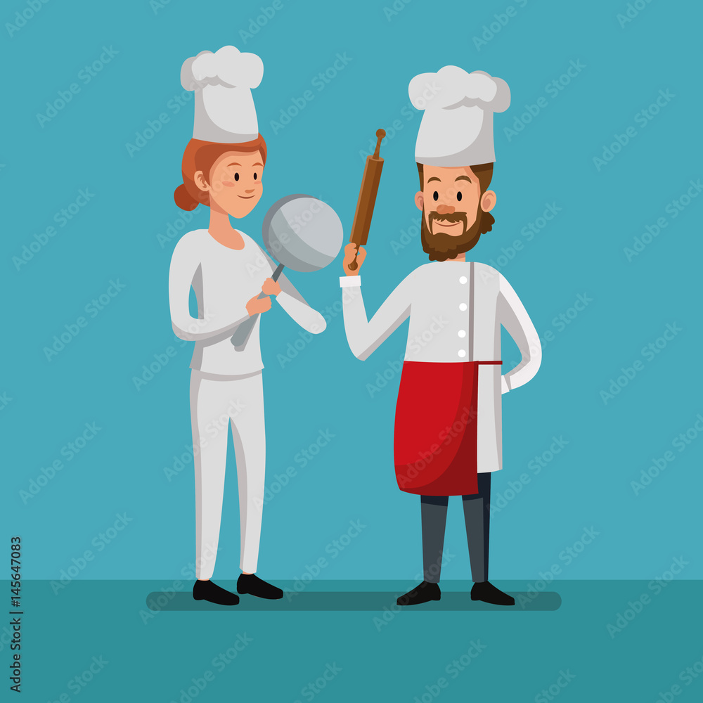 chef male female working bakery labor day vector illustration chef male female working bakery labor day vector illustration