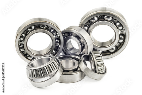 Bearings with shallow depth of field on a white background
