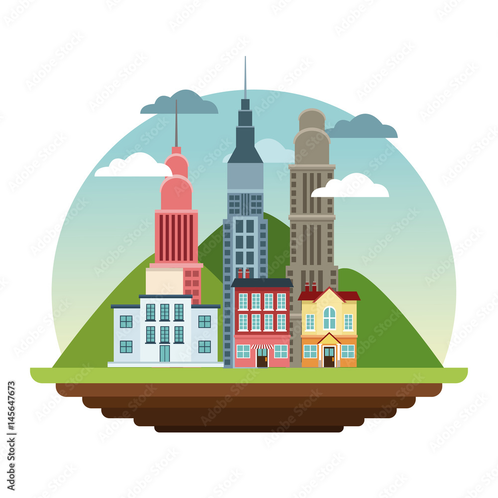 Fototapeta premium sckyscrapers building college store home architecture mountain landscape design vector illustration