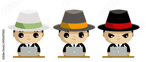 grey white and black hat cute hackers