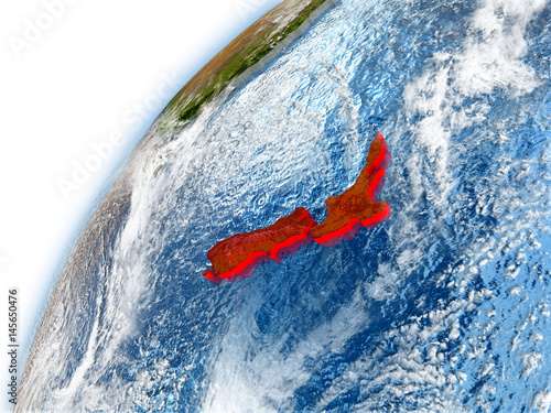 New Zealand on model of planet Earth
