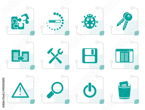 Stylized developer, programming and application icons - vector icon set