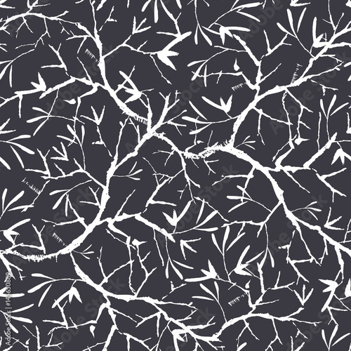 Vector black and white bracnhes painted texture. Seamless repeat pattern background. Great for wallpaper, cards, fabric, wrapping paper, stationery projects. photo