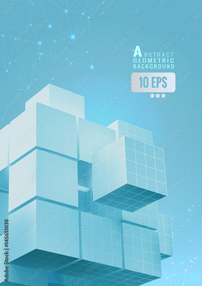 Abstract geometric cube set on blue background Abstract geometric cube set on blue background