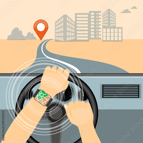 mobile navigator on the smart watch in the car