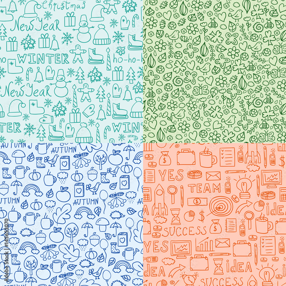 Cartoon doodles hand drawn style seamless pattern summer design wallpaper vector illustration. Cartoon doodles hand drawn style seamless pattern summer design wallpaper vector illustration.
