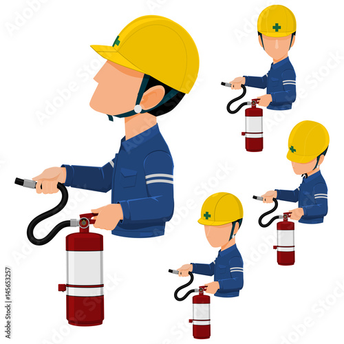 worker is using extincteur on transparent background
