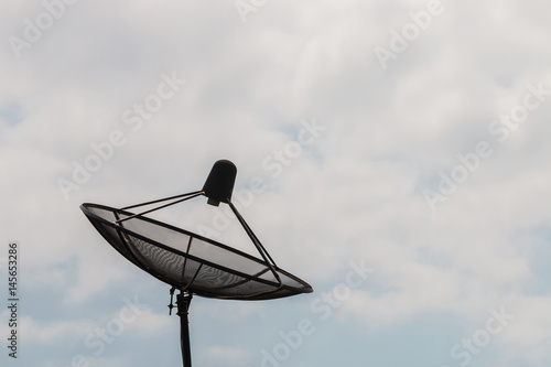 Satellite dishes communication technology network with cloud  background