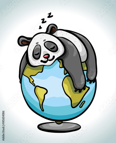Fototapeta Naklejka Na Ścianę i Meble -  Cartoon panda sleeping on the globe.