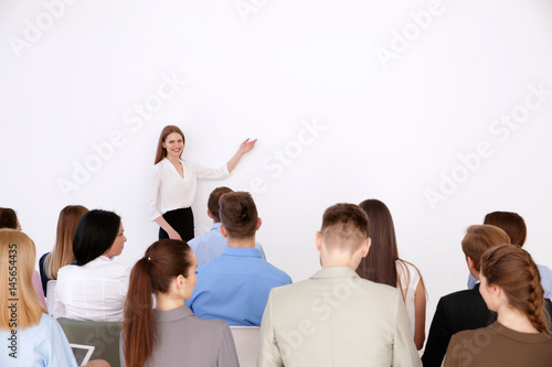 Business trainer giving pre...
