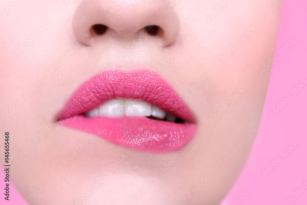 Face of beautiful young woman on color background, closeup Face of beautiful young woman on color background, closeup