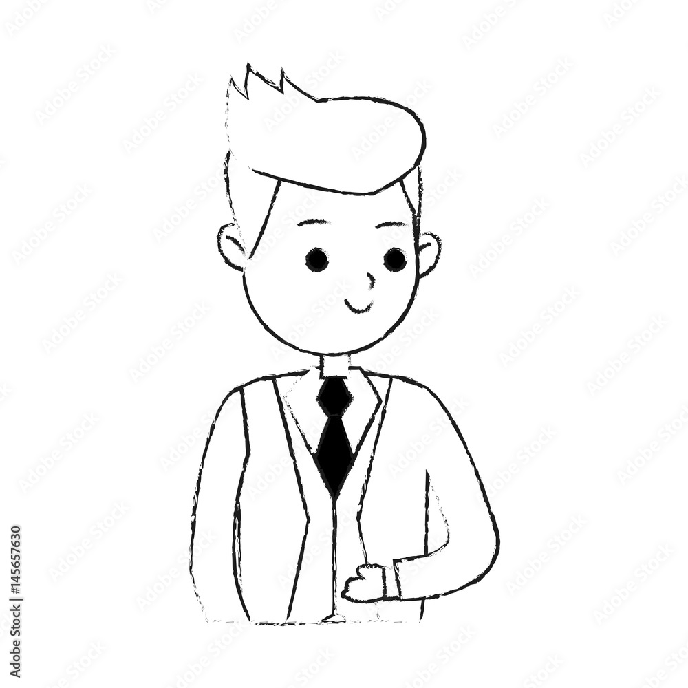 handsome man in suit icon image cute cartoon  vector illustration design  black sketch line