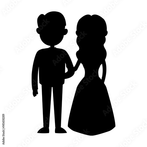 groom and bride icon image cute cartoon vector illustration design  black silhouette