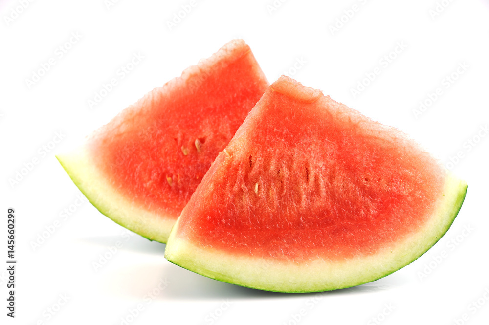 sliced fresh seedless watermelon isolated on white background sliced fresh seedless watermelon isolated on white background