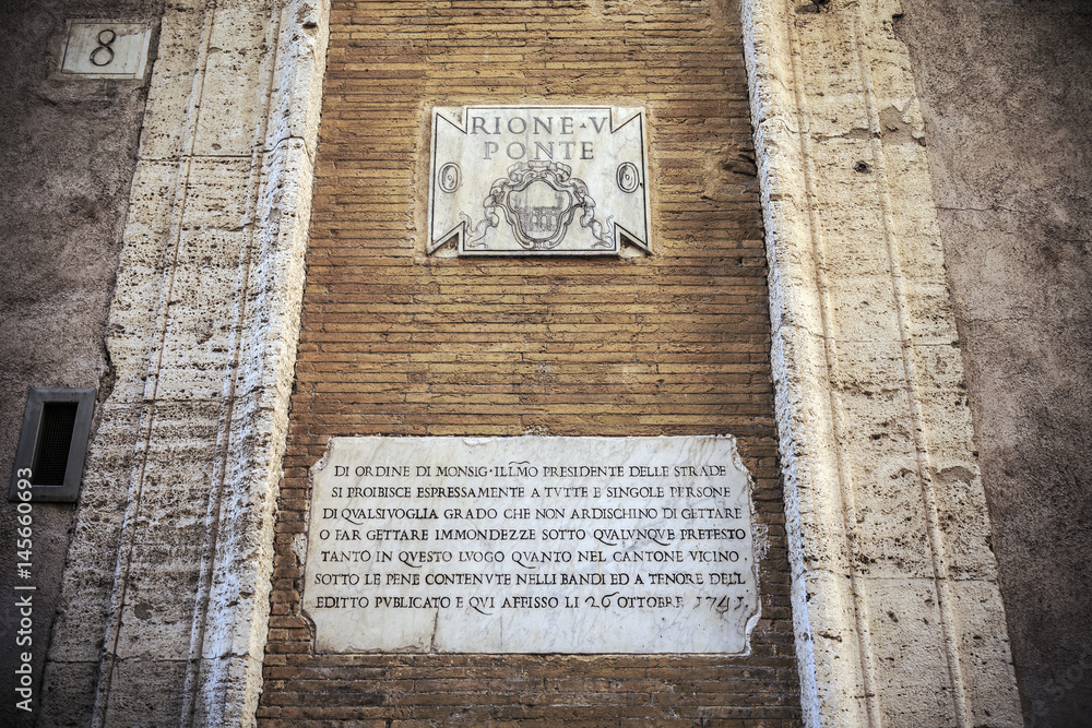 Rione Ponte inscription in Rome, Italy