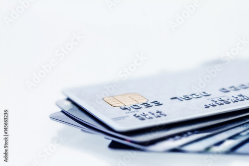 Close up the stacking of credit cards with extremely shallow DOF