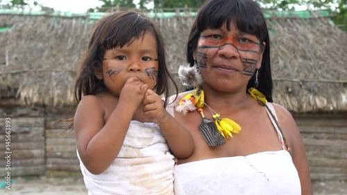 Native Brazilians Indigenous People - Mom and Daughter 