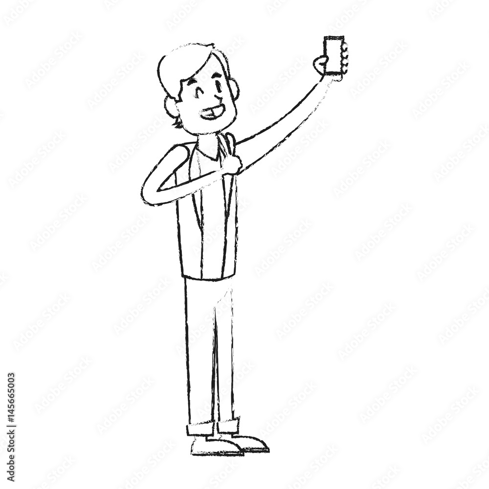 man posing for picture phone icon image vector illustration design man posing for picture phone icon image vector illustration design